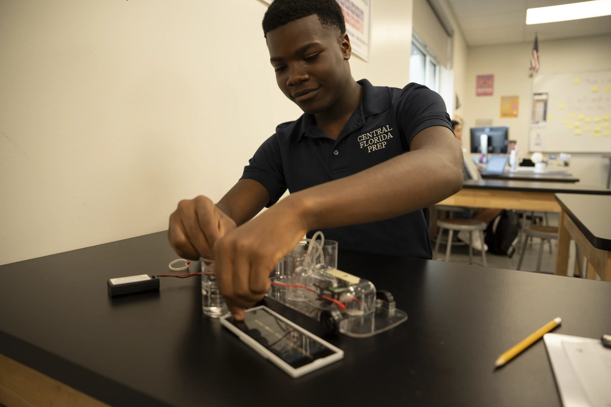 A student building a circuit